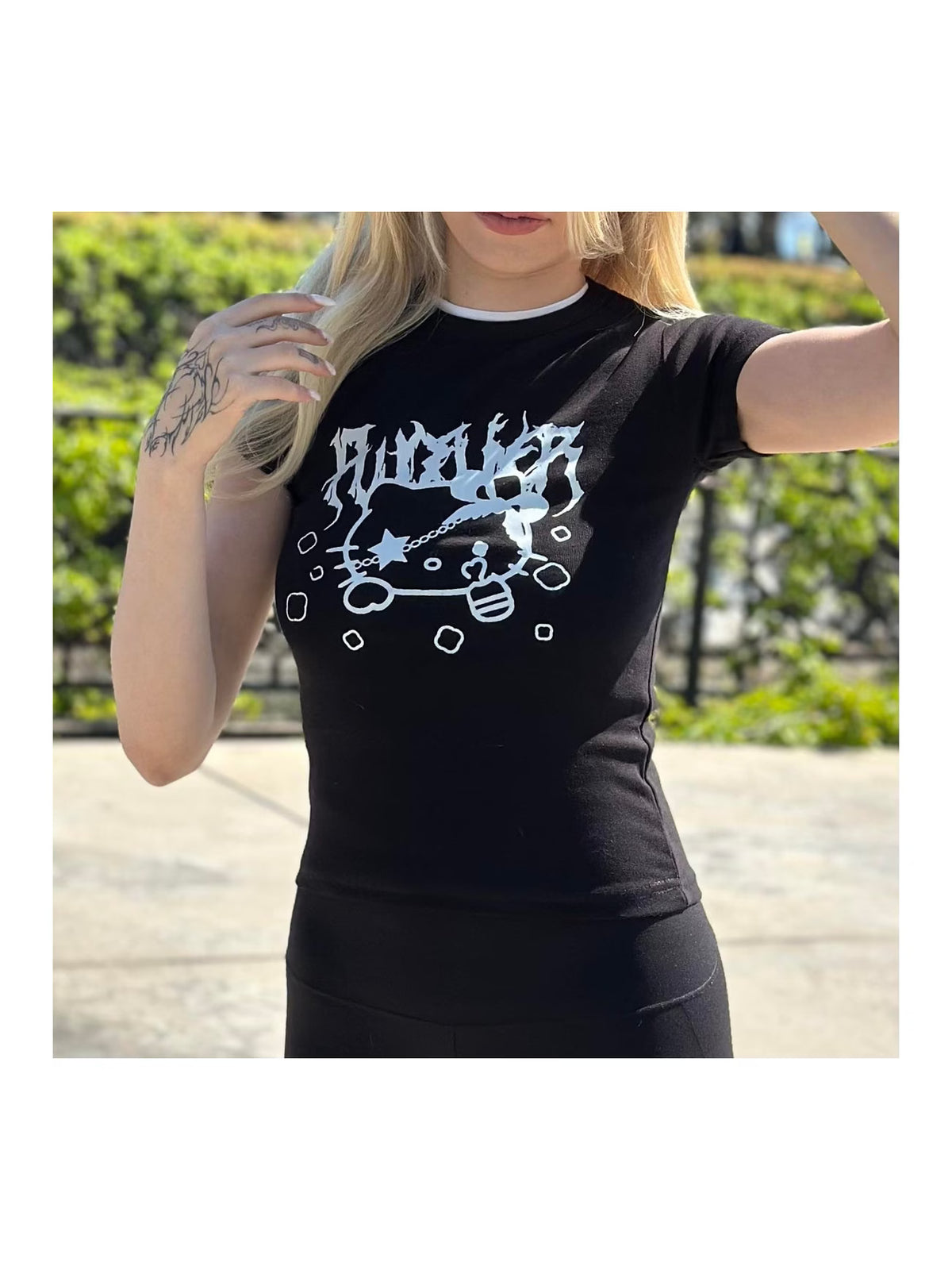 Harajuku Siyah Gotik Kedi Crop Üst
