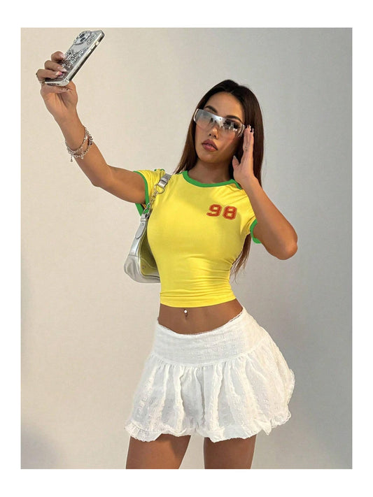 Kadın 98 Baskılı Askılı Crop Bluz
