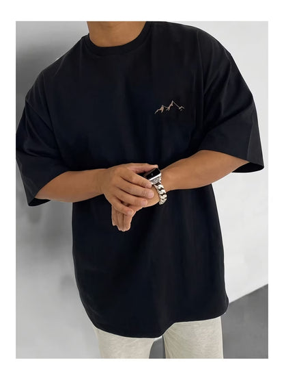Unisex Dağ Baskılı Oversize Tshirt