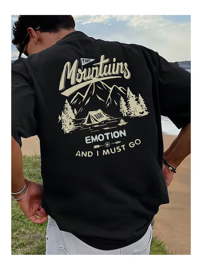 Unisex Mountain Tasarım Basklı Tshirt
