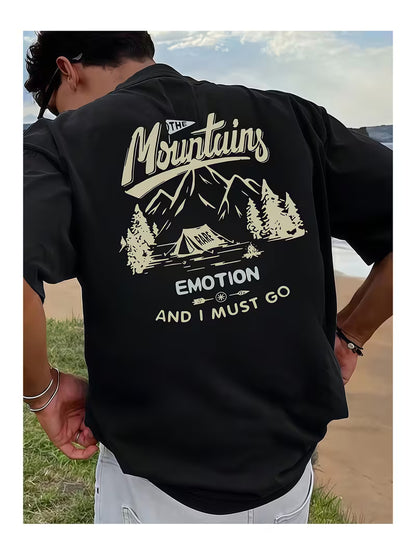Unisex Mountain Tasarım Basklı Tshirt