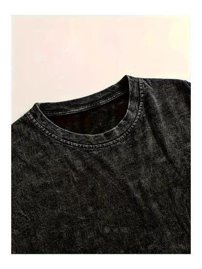 Red Rose Baskılı Yıkamalı Vintage Unisex Oversize T-Shirt
