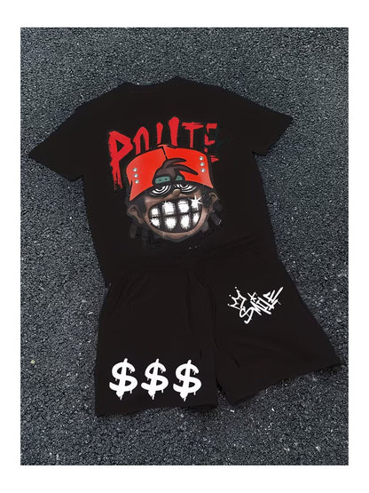 Unisex Poute Smile Baskılı Özel Tasarım Oversize Tshirt Ve Şort Alt - Üst Takım